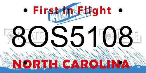 8OS5108 North Carolina License Plate