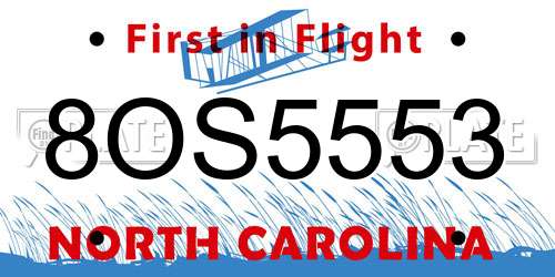 8OS5553 North Carolina License Plate