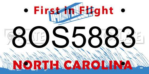 8OS5883 North Carolina License Plate