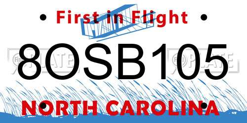 8OSB105 North Carolina License Plate