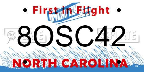 8OSC42 North Carolina License Plate