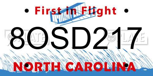 8OSD217 North Carolina License Plate