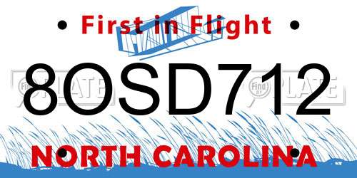 8OSD712 North Carolina License Plate