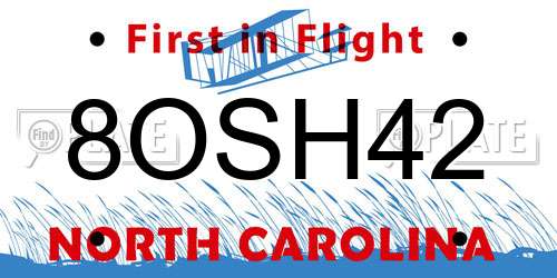 8OSH42 North Carolina License Plate