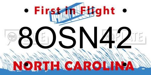 8OSN42 North Carolina License Plate