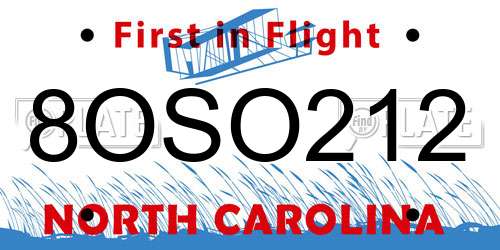 8OSO212 North Carolina License Plate