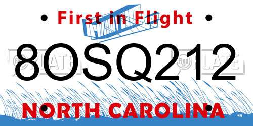 8OSQ212 North Carolina License Plate