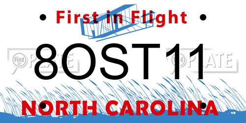 8OST11 North Carolina License Plate