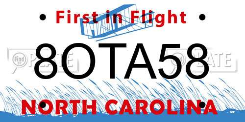 8OTA58 North Carolina License Plate