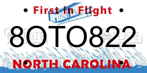 8OTO822 North Carolina License Plate