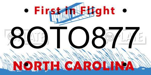 8OTO877 North Carolina License Plate