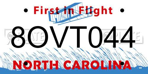 8OVT044 North Carolina License Plate