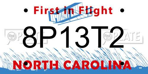 8P13T2 North Carolina License Plate