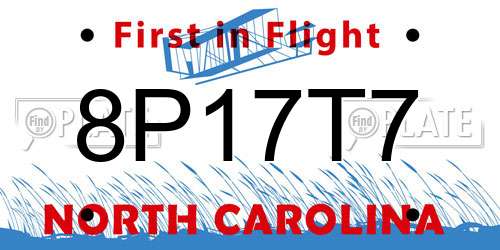 8P17T7 North Carolina License Plate