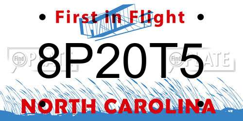 8P20T5 North Carolina License Plate
