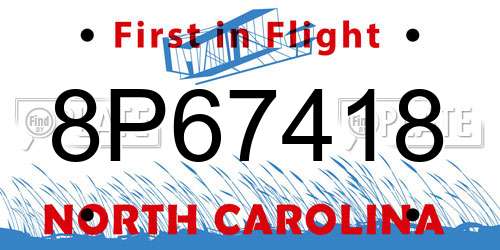 8P67418 North Carolina License Plate