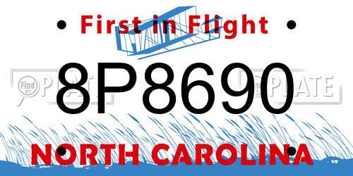 8P8690 North Carolina License Plate