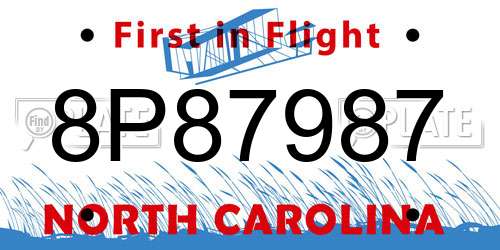 8P87987 North Carolina License Plate