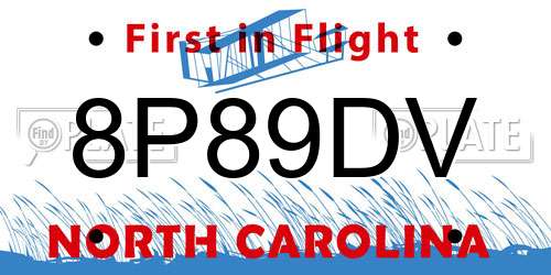 8P89DV North Carolina License Plate
