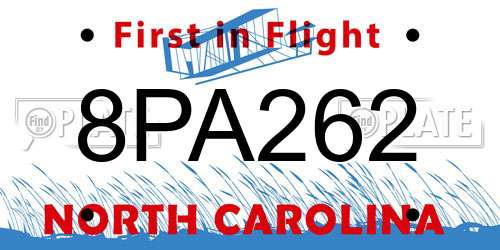 8PA262 North Carolina License Plate
