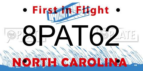 8PAT62 North Carolina License Plate