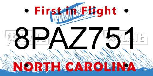 8PAZ751 North Carolina License Plate