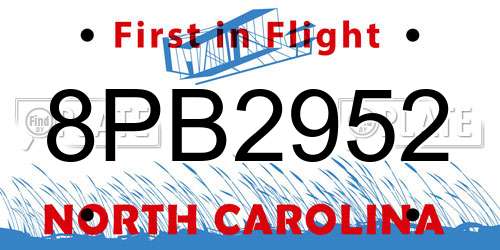 8PB2952 North Carolina License Plate