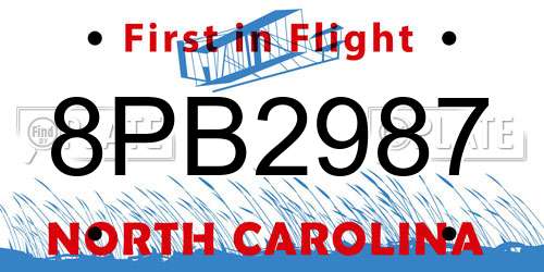 8PB2987 North Carolina License Plate