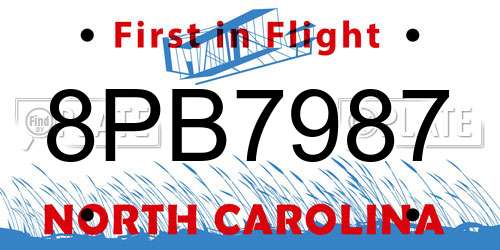 8PB7987 North Carolina License Plate