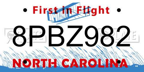 8PBZ982 North Carolina License Plate