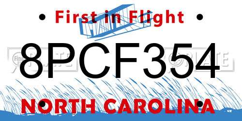 8PCF354 North Carolina License Plate