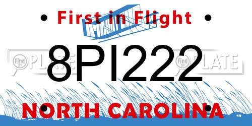 8PI222 North Carolina License Plate