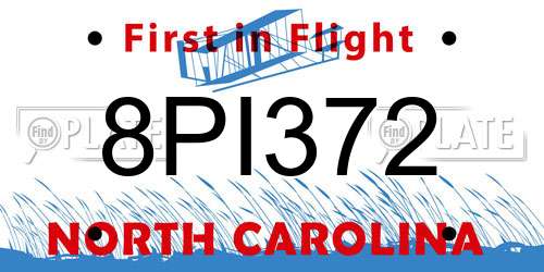8PI372 North Carolina License Plate