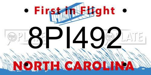 8PI492 North Carolina License Plate