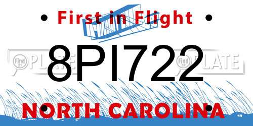 8PI722 North Carolina License Plate