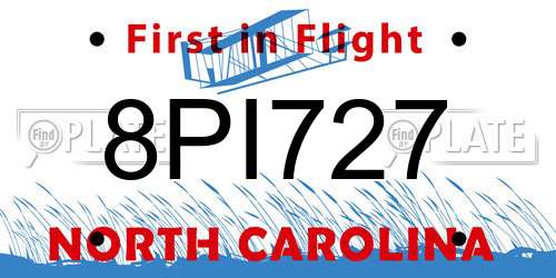8PI727 North Carolina License Plate