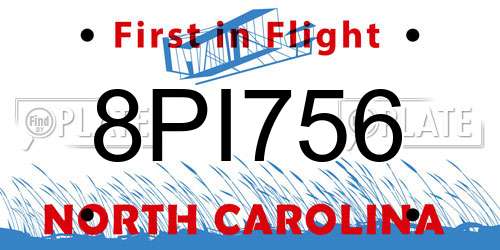 8PI756 North Carolina License Plate