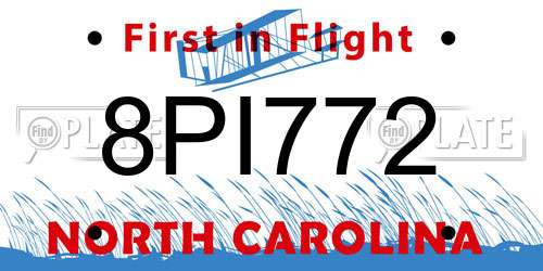 8PI772 North Carolina License Plate