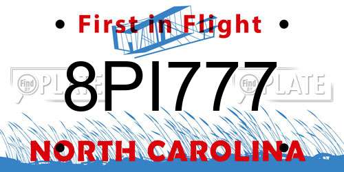 8PI777 North Carolina License Plate
