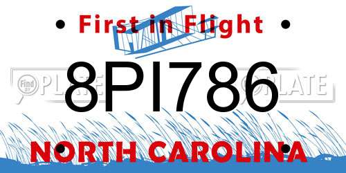8PI786 North Carolina License Plate