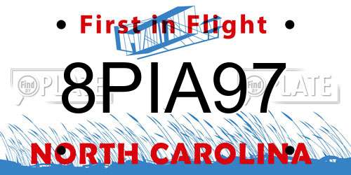 8PIA97 North Carolina License Plate