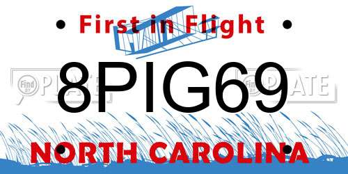 8PIG69 North Carolina License Plate