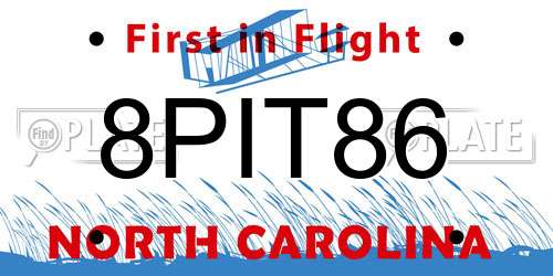 8PIT86 North Carolina License Plate