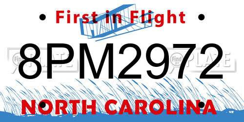 8PM2972 North Carolina License Plate