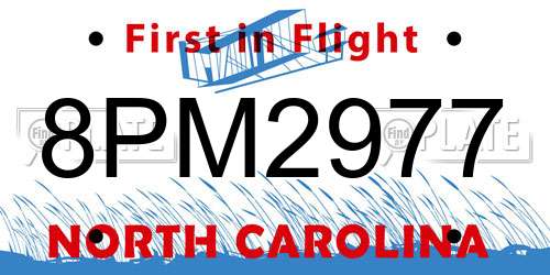 8PM2977 North Carolina License Plate