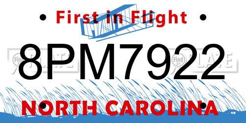 8PM7922 North Carolina License Plate