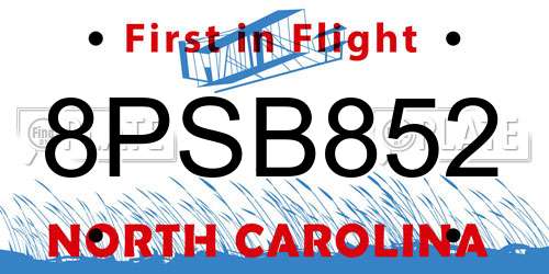 8PSB852 North Carolina License Plate
