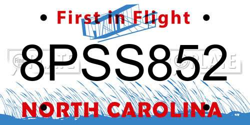 8PSS852 North Carolina License Plate