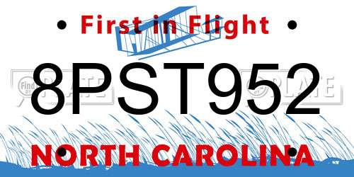 8PST952 North Carolina License Plate