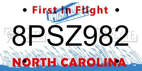 8PSZ982 North Carolina License Plate